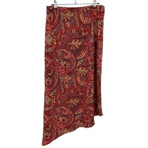 Vintage 90s Suzy Shier Paisley Skirt Sz S/M Red Asymmetrical Midi Funky Artsy